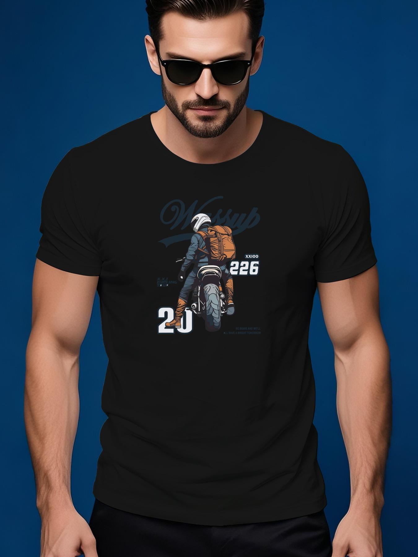 Motorcycle Graphic Tshirt - Light Grey Relaxed Fit Summer... XL