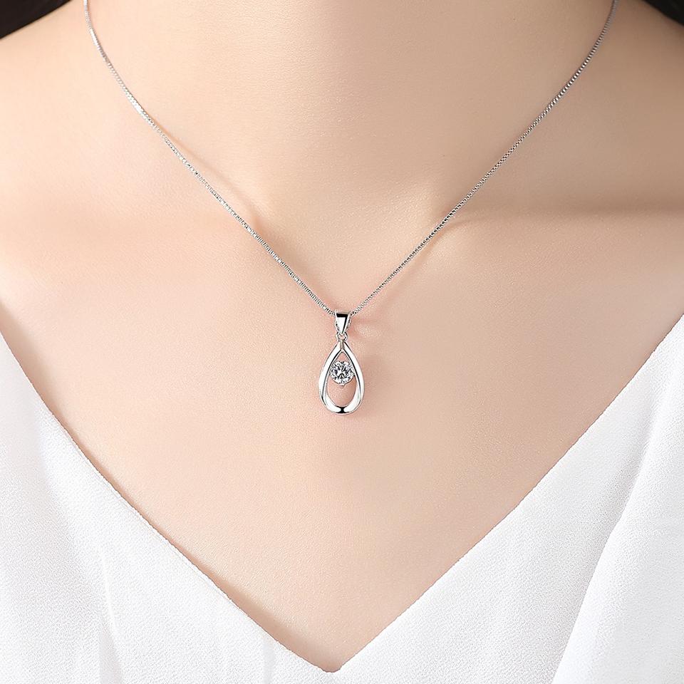 Zircon Water Drop Necklaces For Women Silver Color Female Pendant Necklace Fashion Neck Chain Jewelry Girlfriend Birthday Gift
