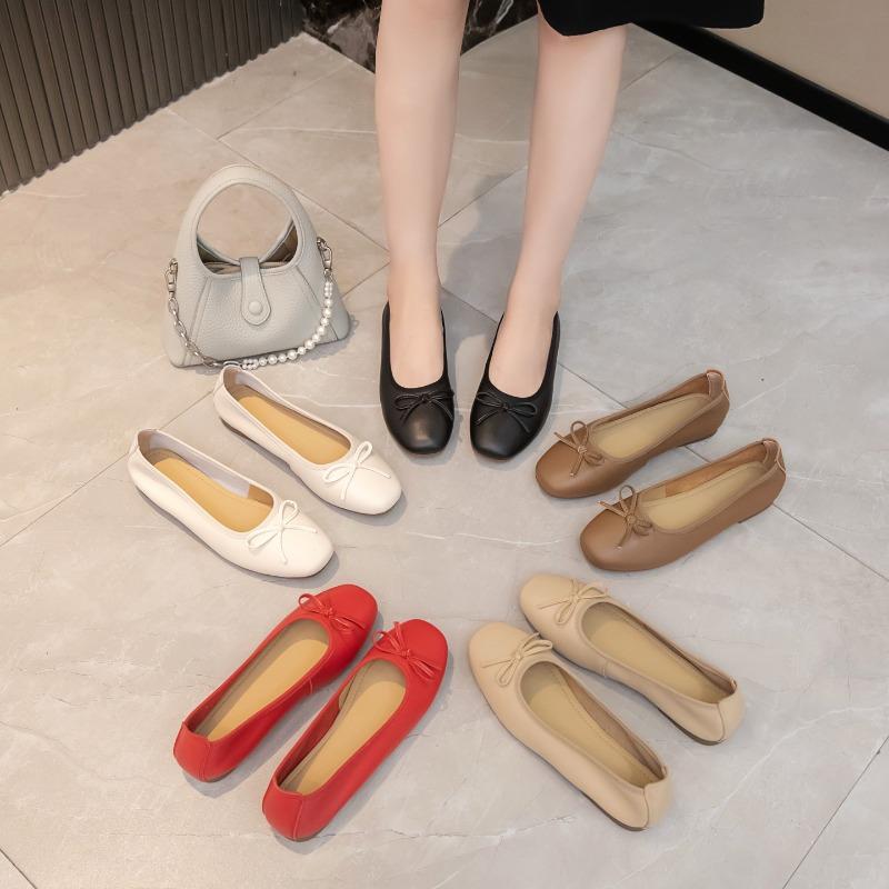 Bow Silver Flat Shoes Women's Gentle Evening Spring Summer Ladyshoes Candy Shoes Ballet Shoes
