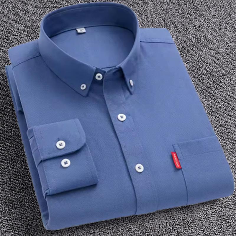 New Men's Oxford Shirts Long Sleeve 100% Cotton Solid Color Turn Down Collar Regular Fit Button-down Shirt Daily Men Clothing