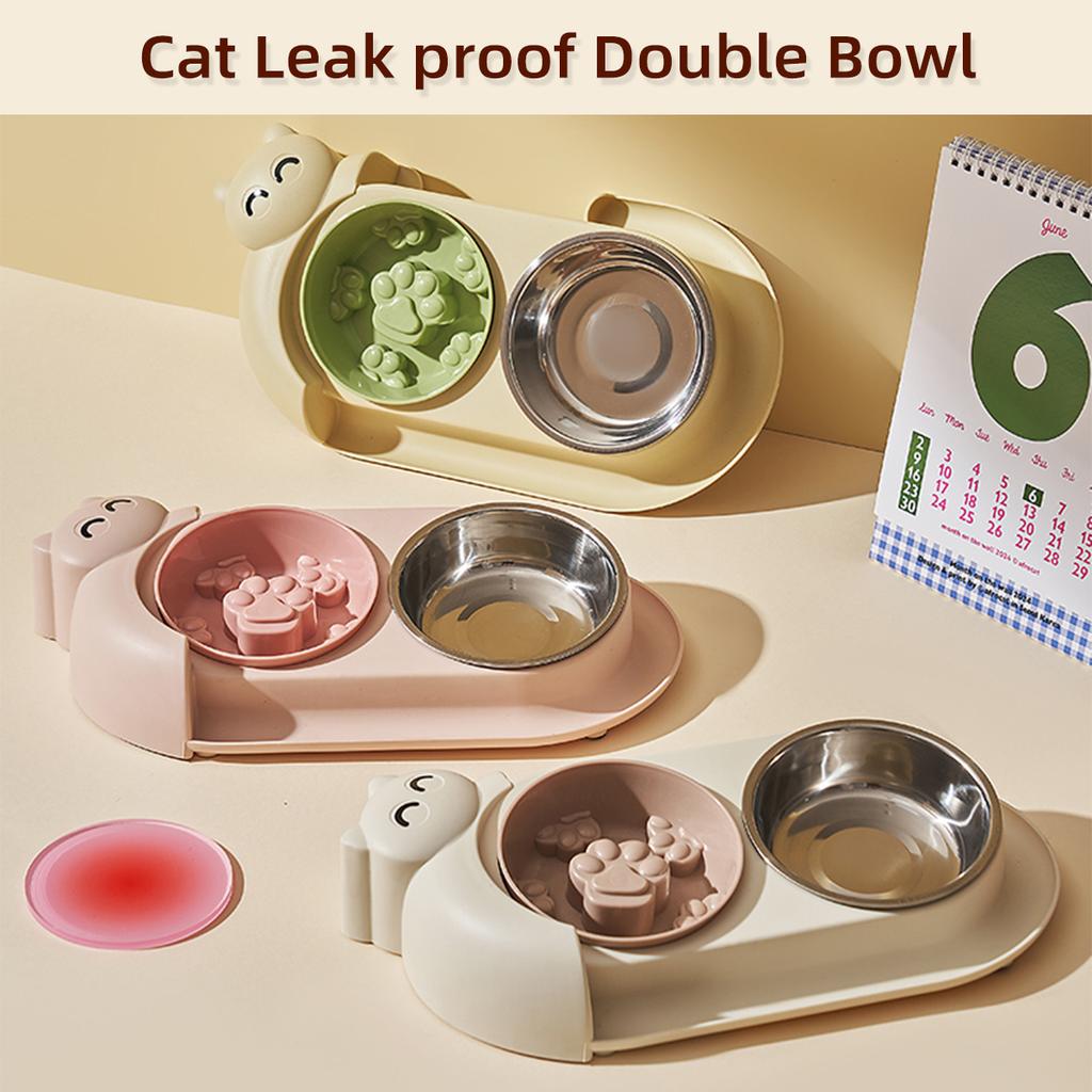 One Piece Multifunctional Pet Double Bowl Cartoon Containing Stainless Steel Bowl Pet Food Utensils Pet Feeding Water Feeding