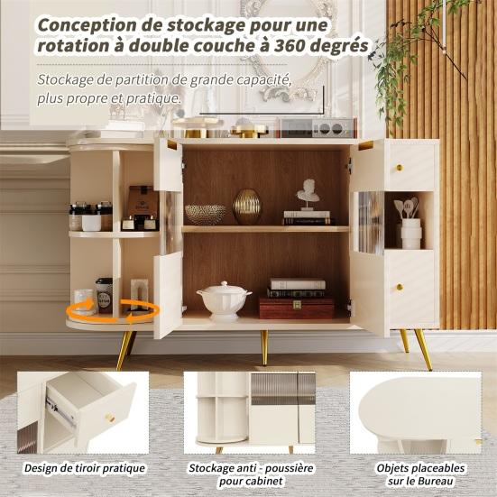 Dining Room Sideboard Living Room Storage Cabinets with Glass Sliding Doors, LED Lights Wooden Dressing Free-Standing Cupboards Buffet Cabinet Kitchen