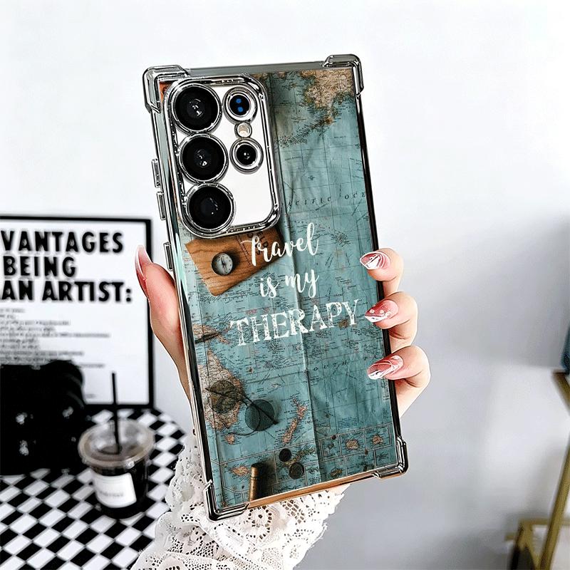 

Travel Map Artistic Pattern Soft Phone Case For Samsung Galaxy S26 Ultra S25 Edge S24 FE S23 Plus S22 S21 + S20 Plating Anti-Fal Samsung S25