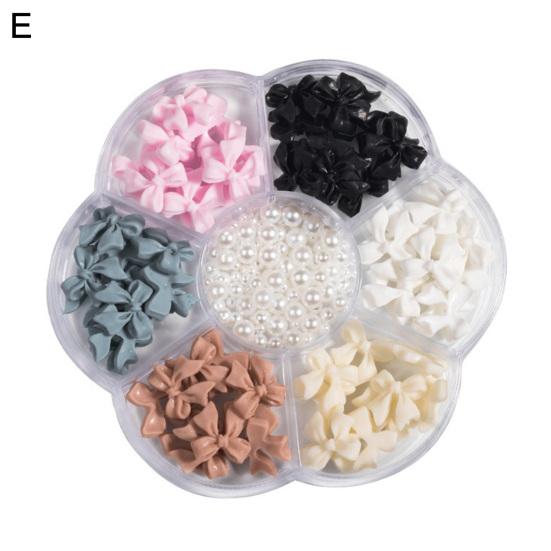 1 Box Nail Art Bows Three-dimensional Paste Easily DIY Resin Bow Faux Pearl Mixed Plum Blossom