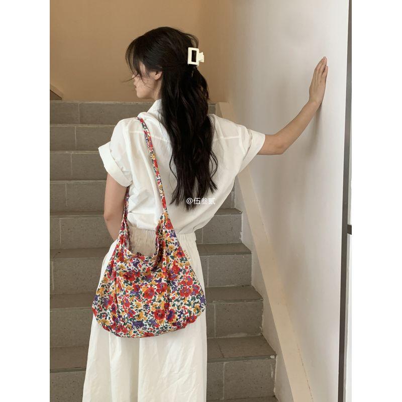 

South Korea Floral Bag Retro Cloth Bag Retro big safflower (double layer one band)