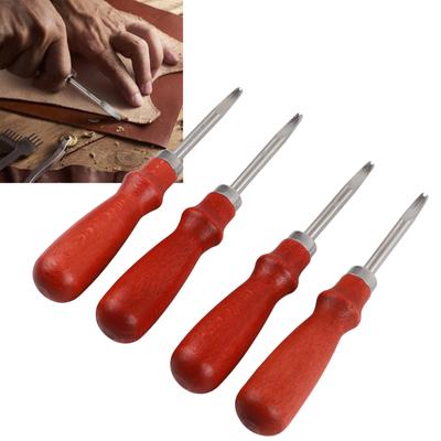 4 peças Ferramentas Biseladoras de Borda de Couro Tipo Pá Cortador Chanfrador Kit de Trabalho de Acabamento Profissional com Cabo de Madeira para Corte de Couro Artesanal DIY