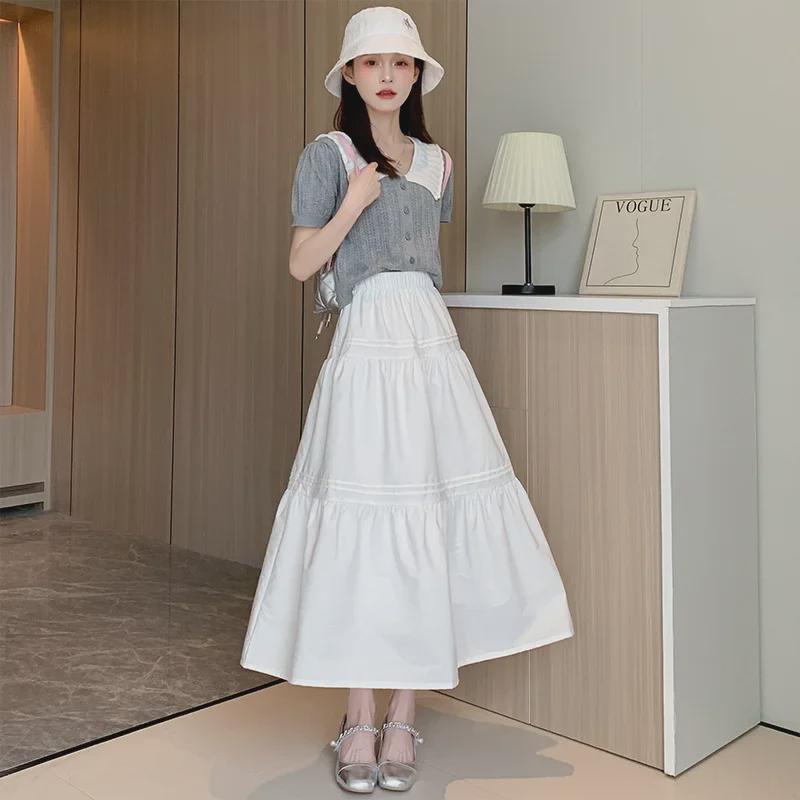 

White High-Waist Slim Midi Skirt - Korean Style, Sweet & Elegant Extra Large