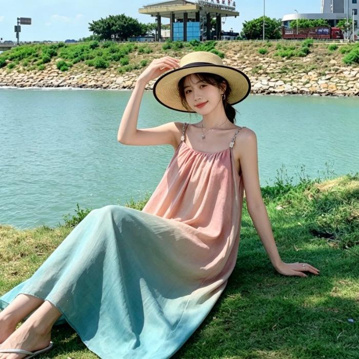 Seaside Vacation Style Stunning Sleeveless Loose Beach Dress, Summer Dopamine Camisole Dress for Women, Super Ethereal Atmosphere