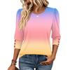 Women's Fashion Three-Quarter Sleeve Crewneck T-Shirt Casual Top for Everyday Wear