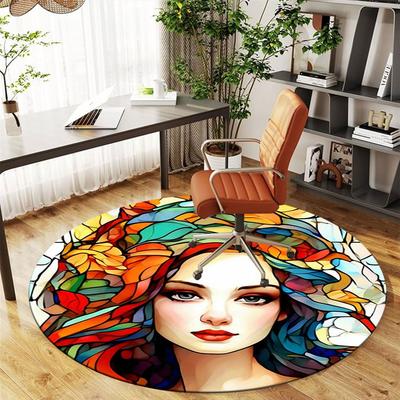 Stained Glass Fantasy: Colorful Floral Headpiece for WomenRound Non-Slip Chair Mat Chair Carpet for Office Rugs for Office Decor Gift For Valentine's