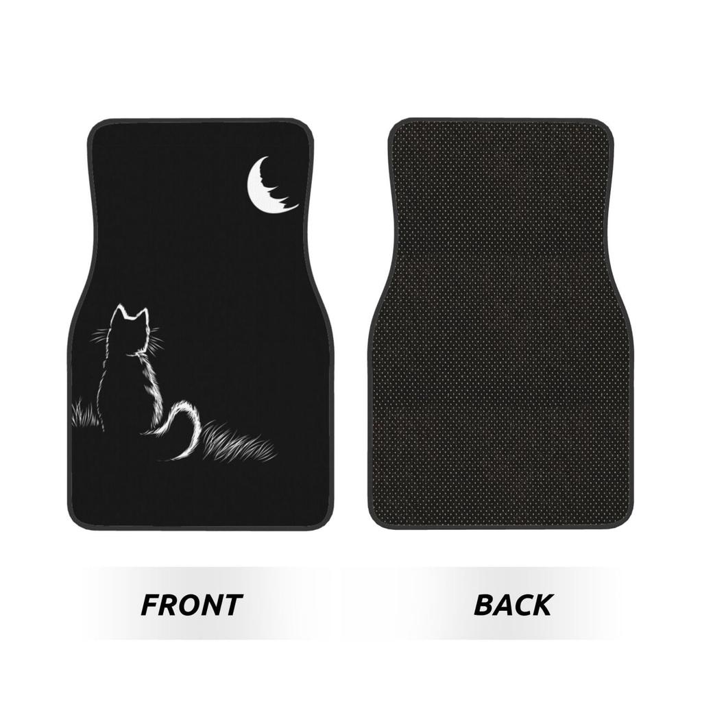 Asamike Light Car Floor Set of Black Cat Car Floor Mats for 2 Front and 2 Fully Easy Suitable for All Seasons Mats, 4, Pattern, Light/Standard Cars,