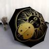 Golden Celestial Sun & Moon Face Round Coaster Set of 2 Umbrella, Cute Umbrella with Cute Design, Portable 3-Fold Compact Umbrella for Men & Women, Va