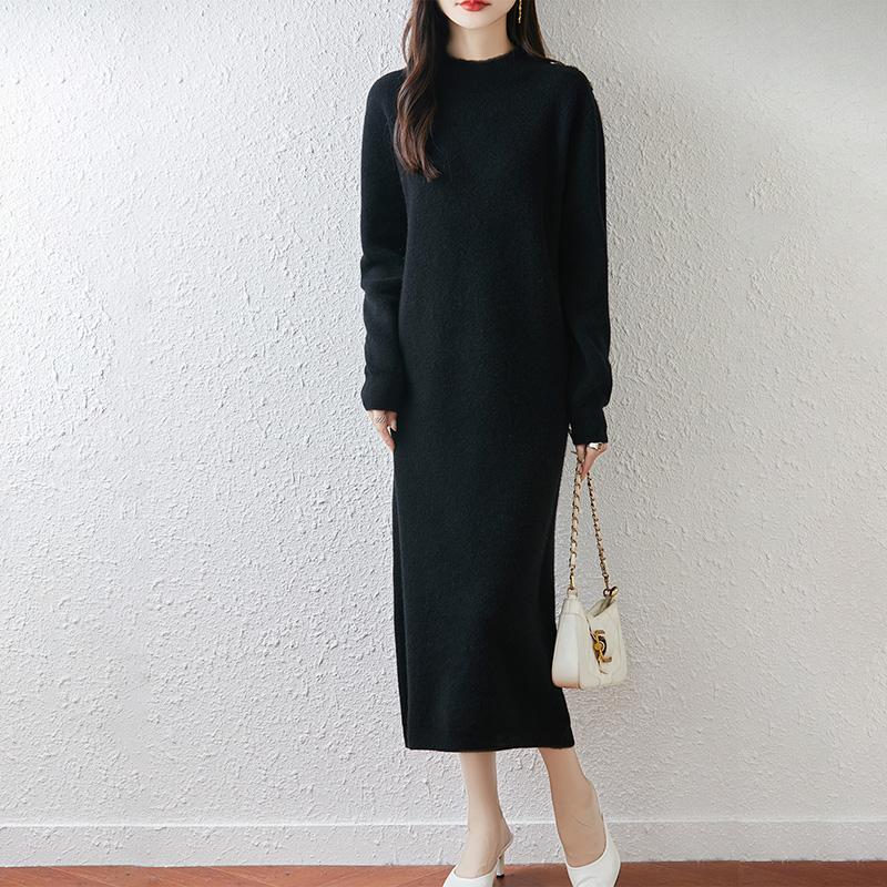 Women Sweater Dress 100% Wool TIDENOVEL O-neck Knit Long Pullover Winter Jumpers Wool Long Dress Female