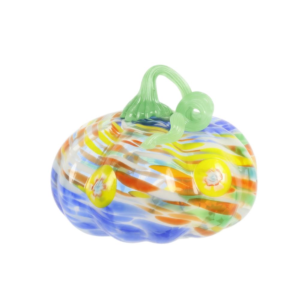 Hand Blown Glass Pumpkin Ornament with Swirled Stem for Table Centerpiece Fall Harvest Party Home Decor Display