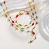 Fashion Colored Stone Y-Shaped Stainless Steel Natural Stone Gold Necklace Women'S Jewelry 2309