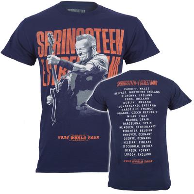 Bruce Springsteen T-skjorte Offisiell turné 2024 Gitarfoto Posering Ny Blå