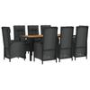 VidaXL Mobilier à dîner de jardin 9pcs et coussins noir résine tressée 3185082