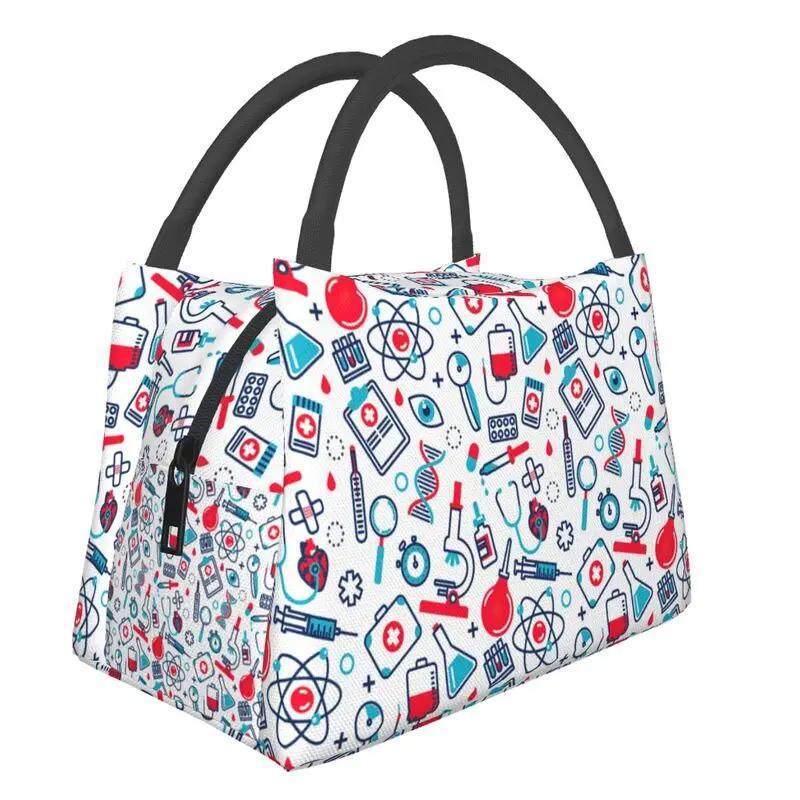 Pink Nurse Life Insulated Lunch Tote Bag for Women Nursing Print Portable Thermal Cooler Bento Box Work Travel Food Bags