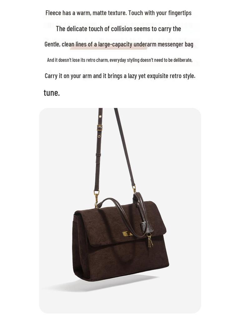 Suede Messenger Tote: Large Commuter Crossbody Handbag for Laptops