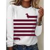 Spring and Autumn Round Neck 3D Dogs and Striped Patterns Printed Top Fashionable Casual Long Sleeved Women's T-shirts