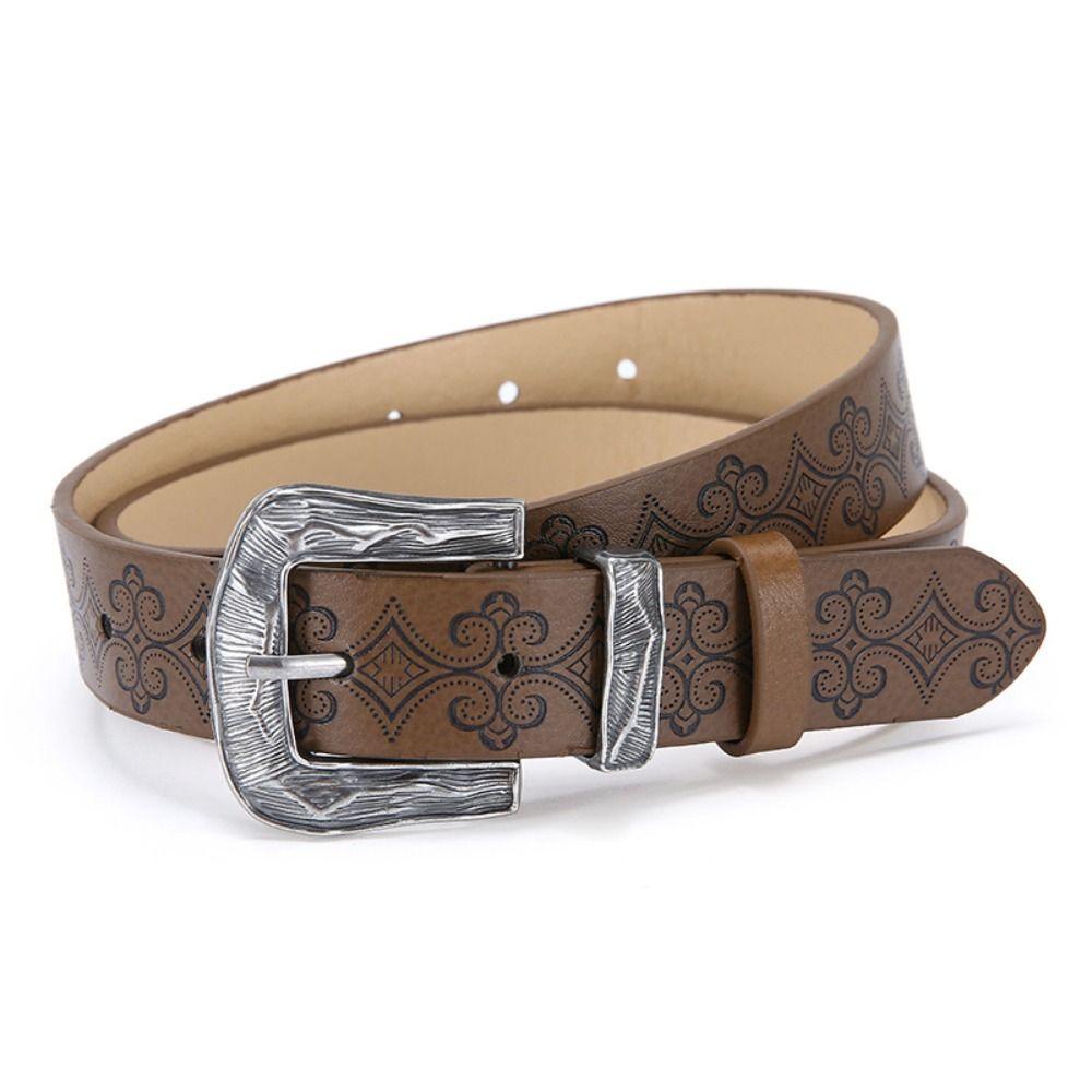 Carved PU Leather Belt Alloy Pin Buckle Decorative Belt Fashion Adjustable Belt  Daily Outfit