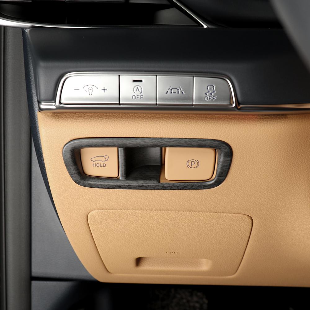 For Genesis GV80 2021-2024 Car Accessories Wood Grain Auto Electronic Brake Button Control Panel Set Cover Trim Accessories LHD