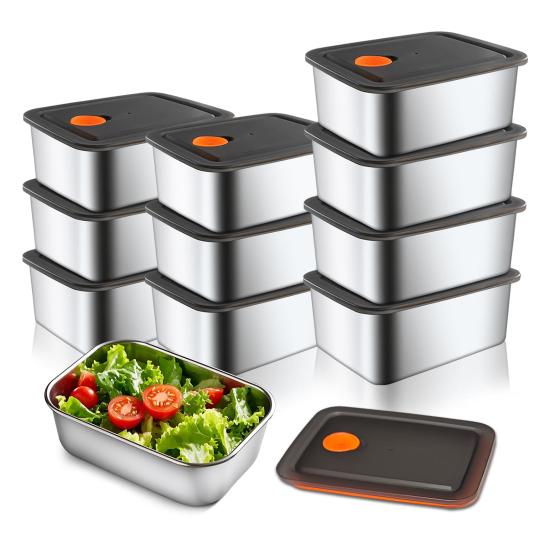 Stainless Steel Lunch Box with Vented Lids Reusable Metal Meal Prep Boxes Stackable BPA-Free Food Container for Snacks On-the-Go Meals