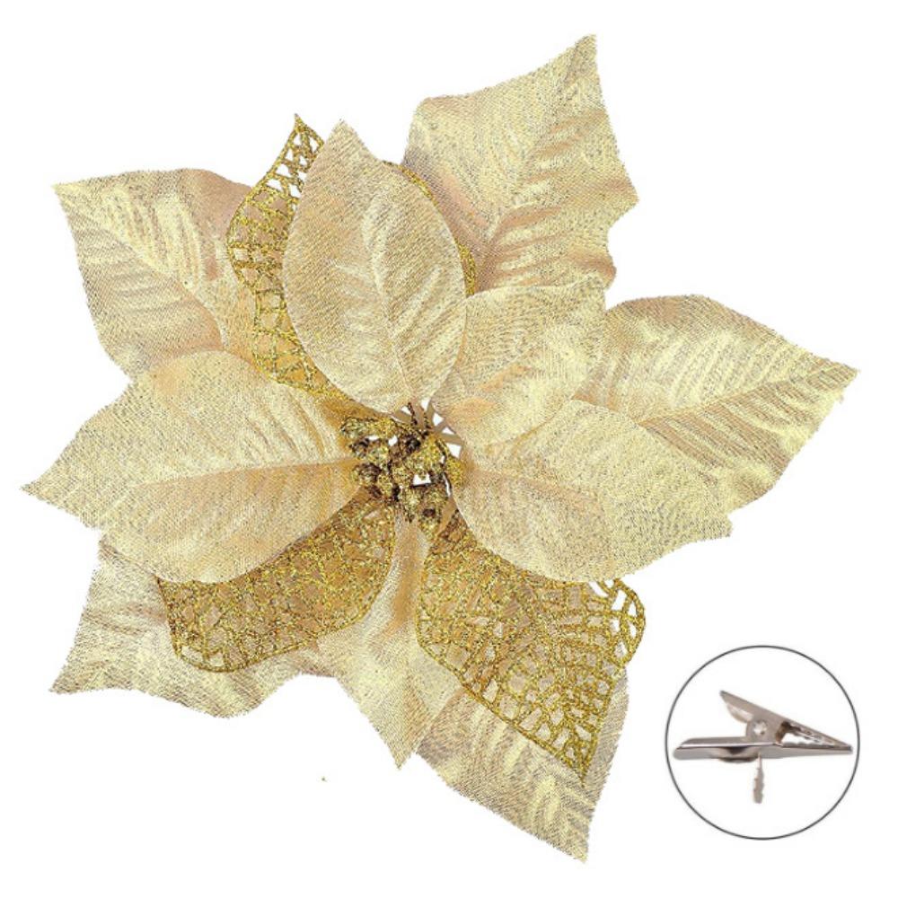 20CM Roter Diamant Samt mit Goldpuder Weihnachtsblumen Ornament Accessoire Blume