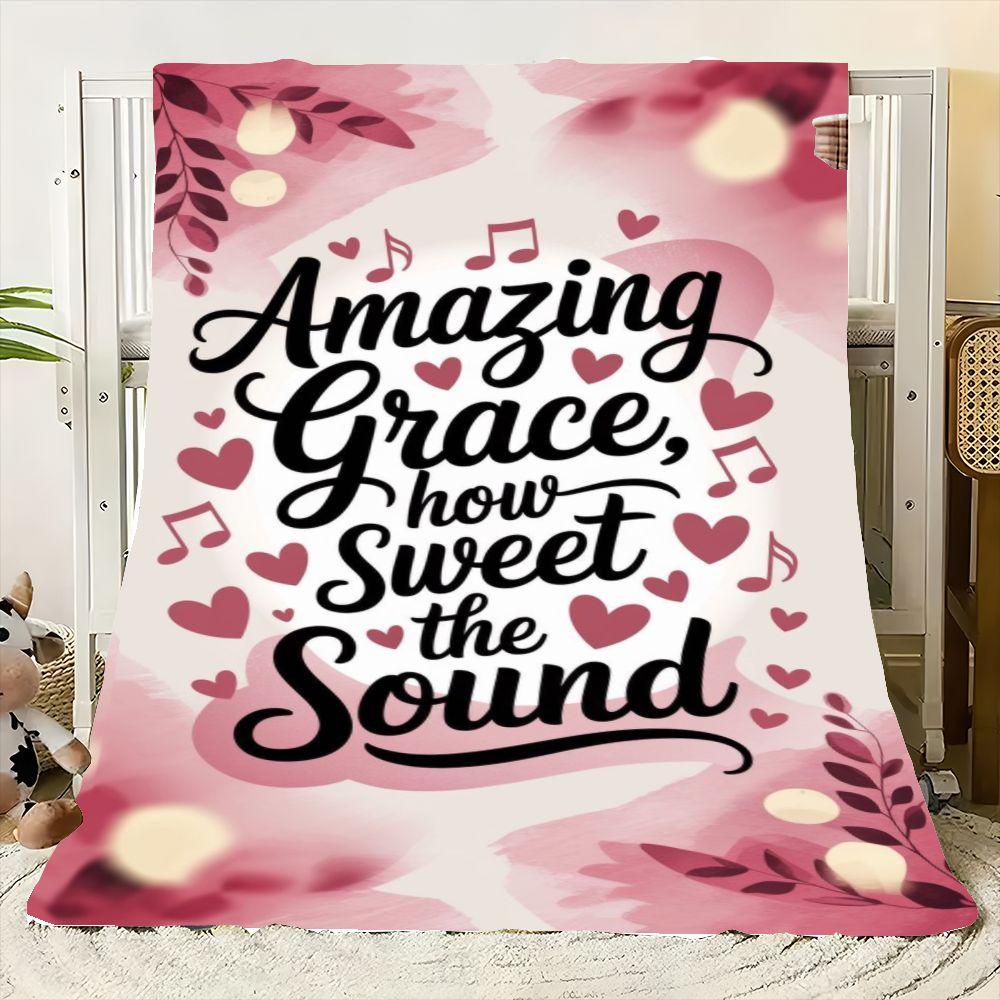 Amazing Grace Inspirational Wall Art Print - Soft Pink Watercolor Decorative Background with Romantic Heart Shapes and Musical N 30x40in