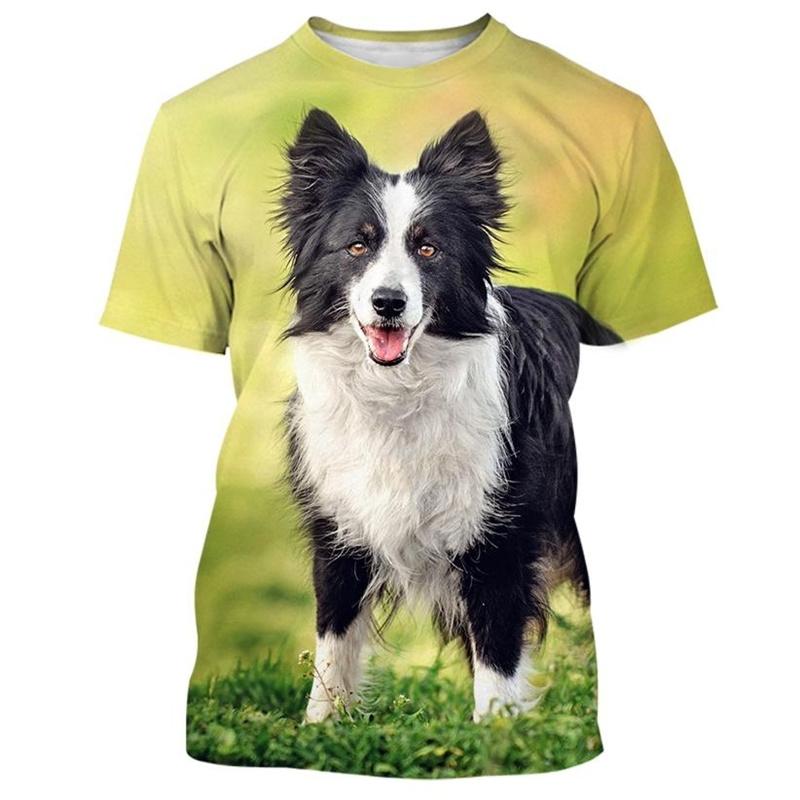 Border Collie 3D Gedrucktes T-Shirt Für Männer Mode Niedlicher Tierhund Unisex Rundhals Lässig Kurzarm T-Shirt Kleidung