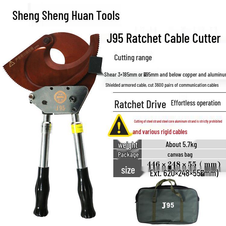 Steel Ratchet Cable Cutter Pliers for Copper, Aluminum, and Strand Cables (Models J40, J52, J75, J95, J130)