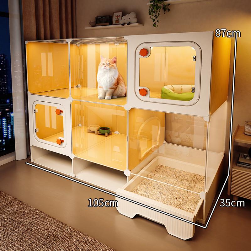 Hochsicht-Katzenkäfig All-in-One Katzenklo-System Indoor Einraum-Ein-Wohnzimmer-Aufbau Katzenwelpenhaus Heimtier-Wohnsitz-Lösung