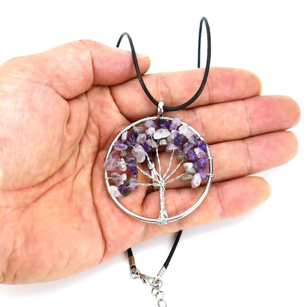 Hand-Wound Natural Gravel Crystal Tree Of Life, Natural Stone Fortune Tree Colorful Necklace N85