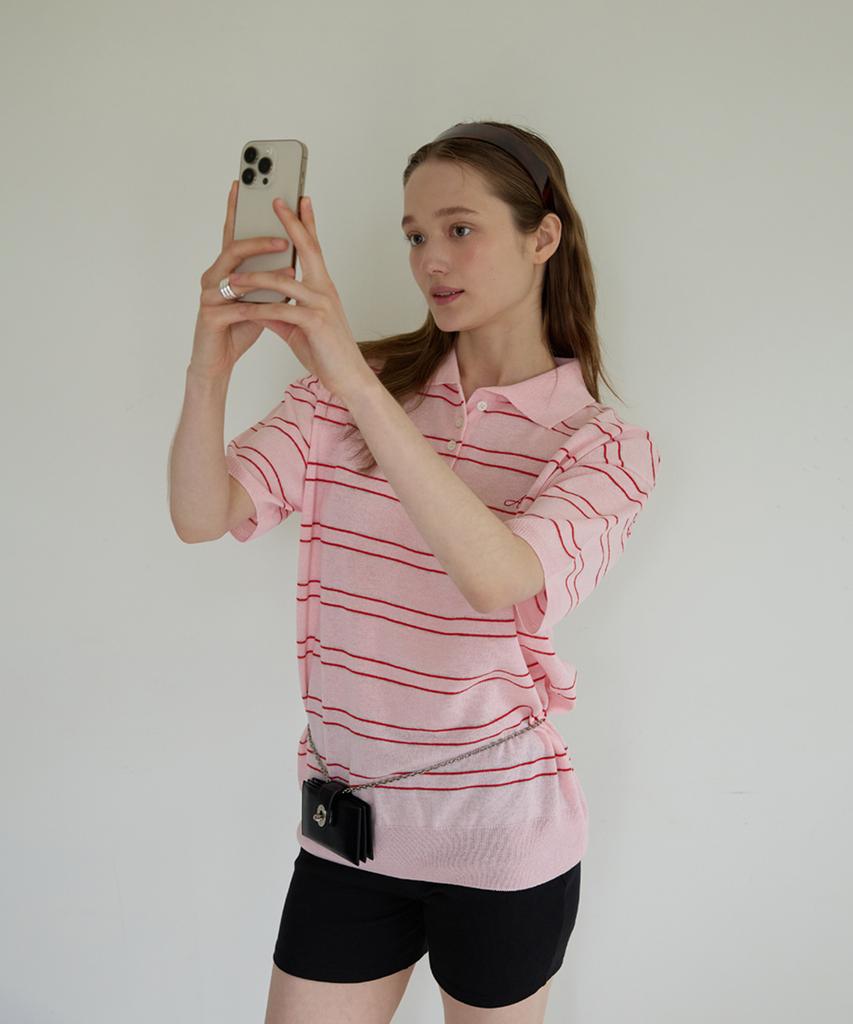 ANOETIC Anc Charming Stripe Half Knit_Pink