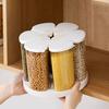 360-Degree Rotating Grain Dispenser Dry Food Storage Bin with Lids Cereal Dispenser with 6 Sealed Containers for Rice Flour Oats Pantry Countertop