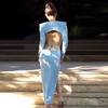 2024 Fall European & American Women's Solid Color Round Neck Hollow Out Sexy See-through Dress