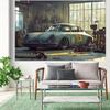 2D Flat 1pc Vintage Car Store Background - Garage Photography Background with Old Cars, Tools, Auto Shows, Theme Decorations