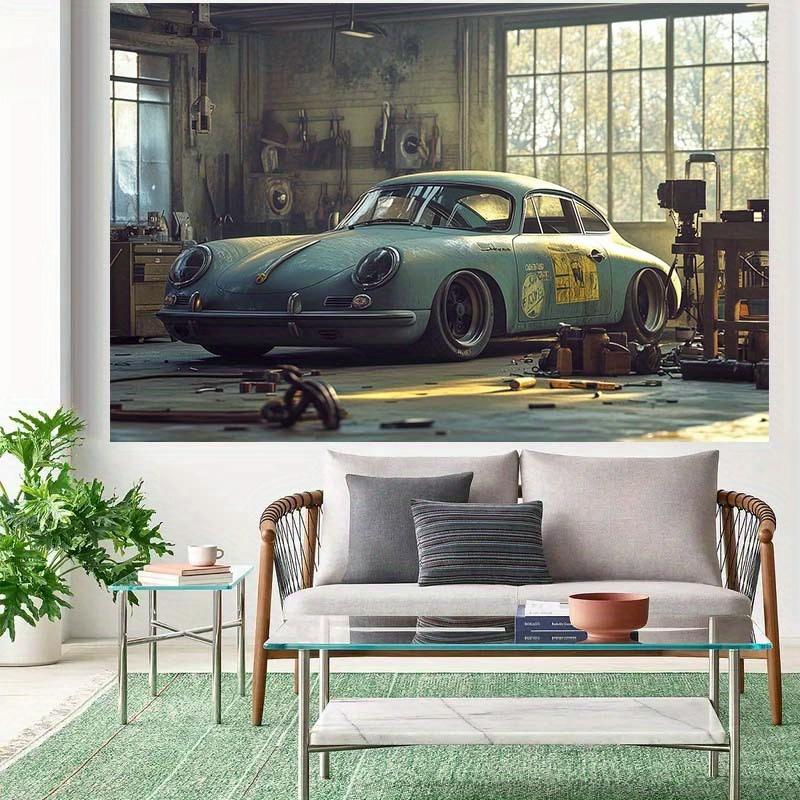 2D Flat 1pc Vintage Car Store Background - Garage Photography Background with Old Cars, Tools, Auto Shows, Theme Decorations