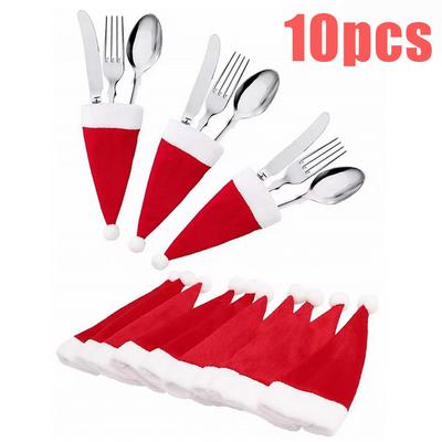 10Pcs Mini Christmas Santa Hats Red Lollipop Hat Xmas Cup Bottle Hats Christmas Table Dinnerware Candy Toppers Cover Christmas H