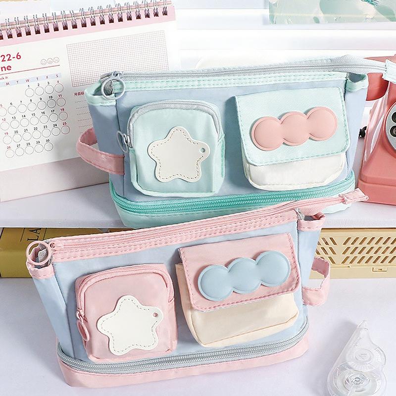 Dopamine Color Block Kawaii Pencil Case - Large Capacity Ins Style Makeup Organizer Bag With Multiple Compartments