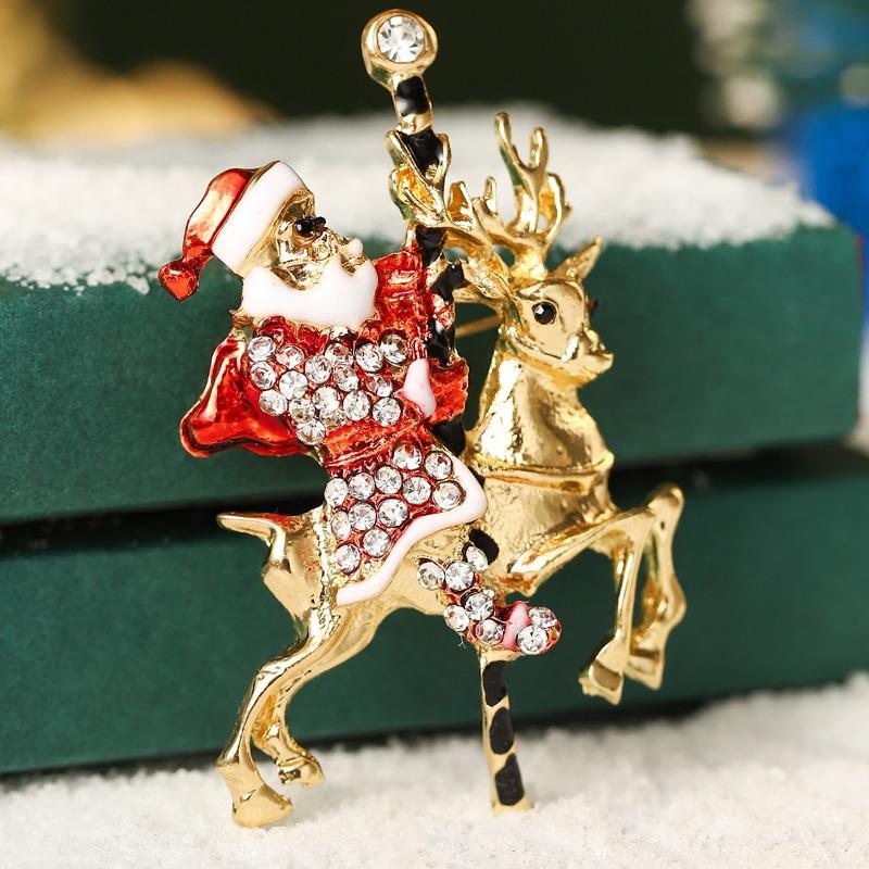 Hot Sale Cartoon Brooch Creative Design Diamond Festival Tree Ping An Fruit Cane Holiday Christmas Brooch