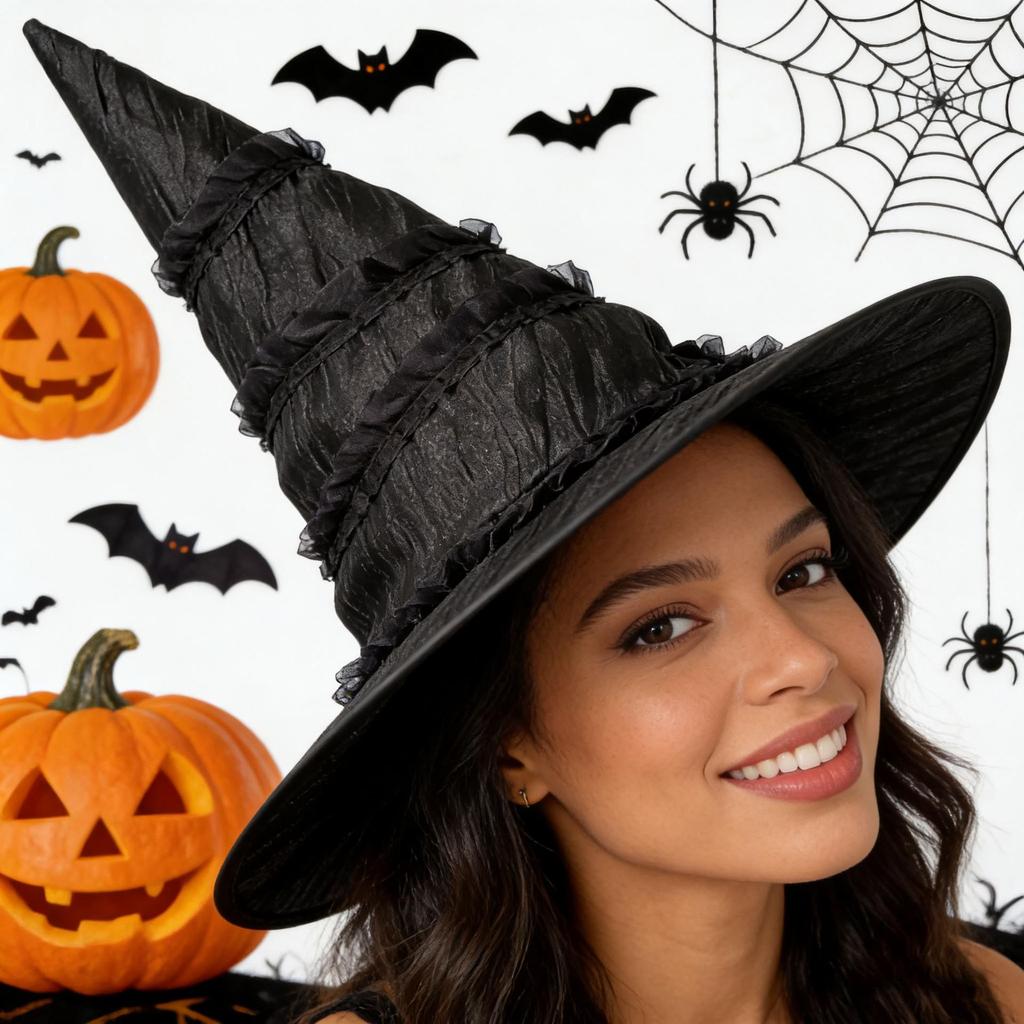 Pleated Lace Witch Hat - Halloween Costume Accessory