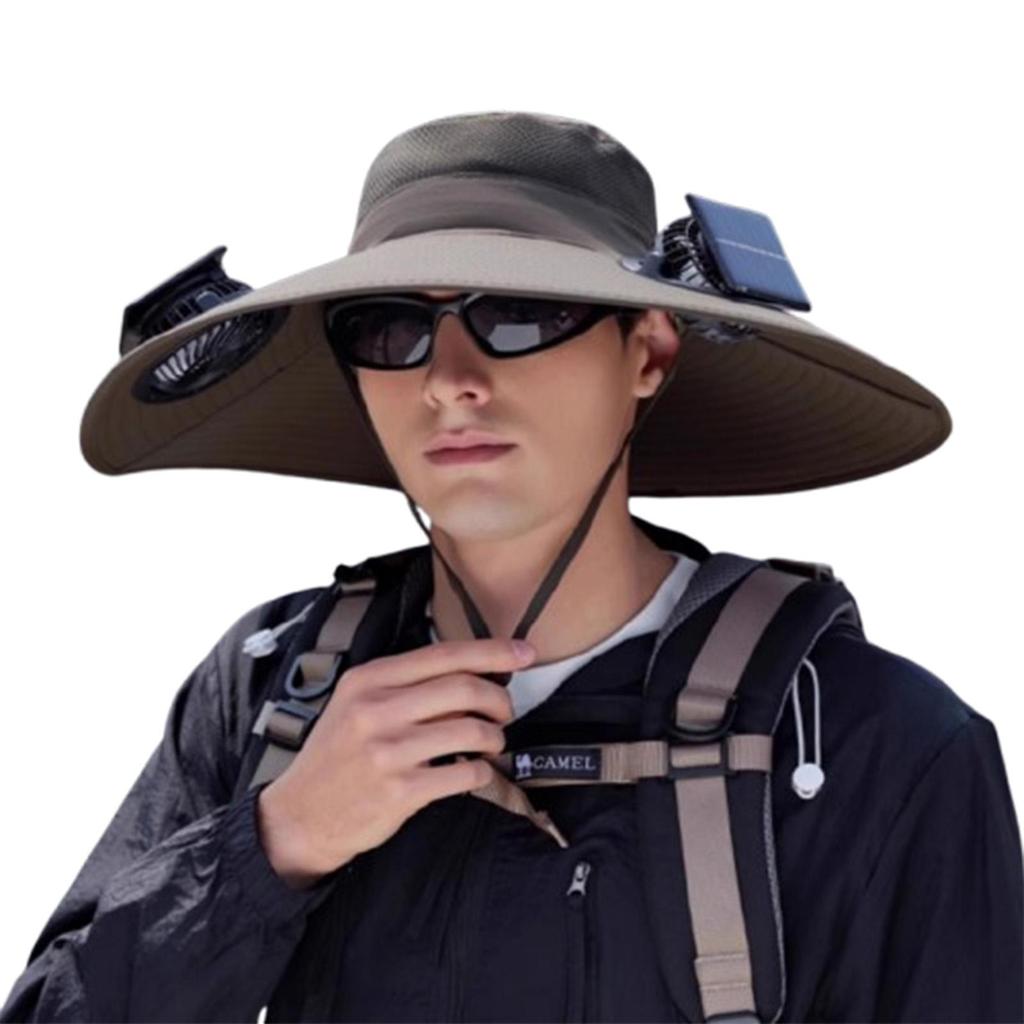 Chapeau à ventilateur solaire, Chapeau à ventilateur solaire à large bord, 2 Chapeaux Sombrero à ventilateur solaire et chargement USB. Parfait pour les hommes et les femmes passionnés de pêche en plein air, de camping