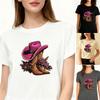 Pink Cowboy Hat & Boots Graphic T-Shirt Western Romantic Tee Women's Top Gift