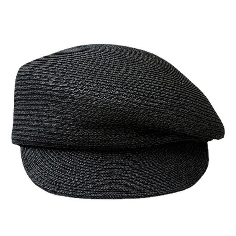 Short Brim Heightened Cranial Top Thin Straw Equestrian Hat Women'S Summer Breathable Sunscreen Visor Small Slanted Top Straw Hat