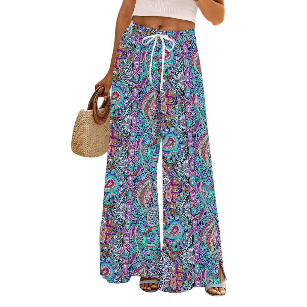 Womens Pants Wide Leg Pants With Pockets Casual Trousers Printed  Elastic Waist Sweatpants