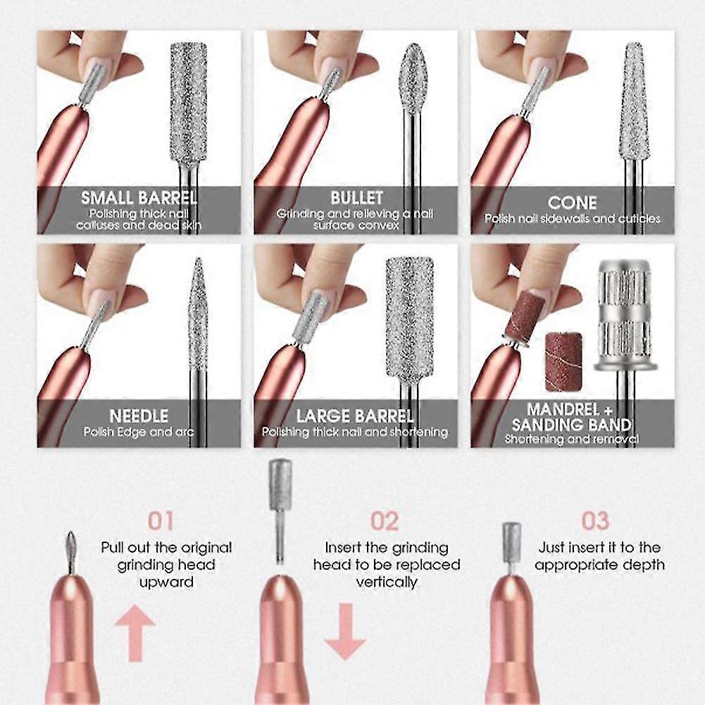 High Speed Polishing Rose Gold Electric Nail Drill Kit Home Salon