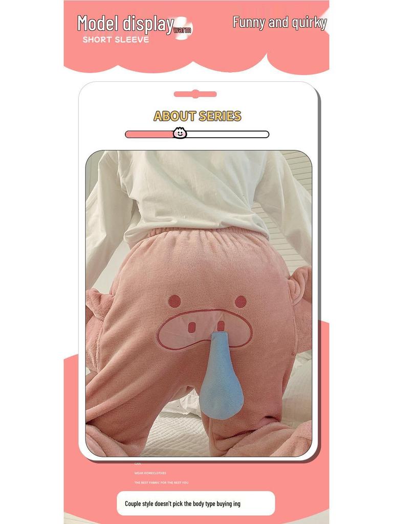 Pantalon de Nuit Unisexe Mignon Éléphant en Flanelle - Ample, Drôle, Style Automne/Hiver