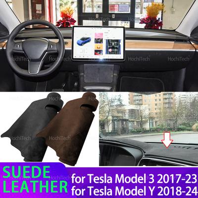 Suede Leather Dashmat Dash Mat Cover Dashboard Pad Sunshade Carpet Accessories for Tesla Model 3 2017-2023 Model Y 2018-2024