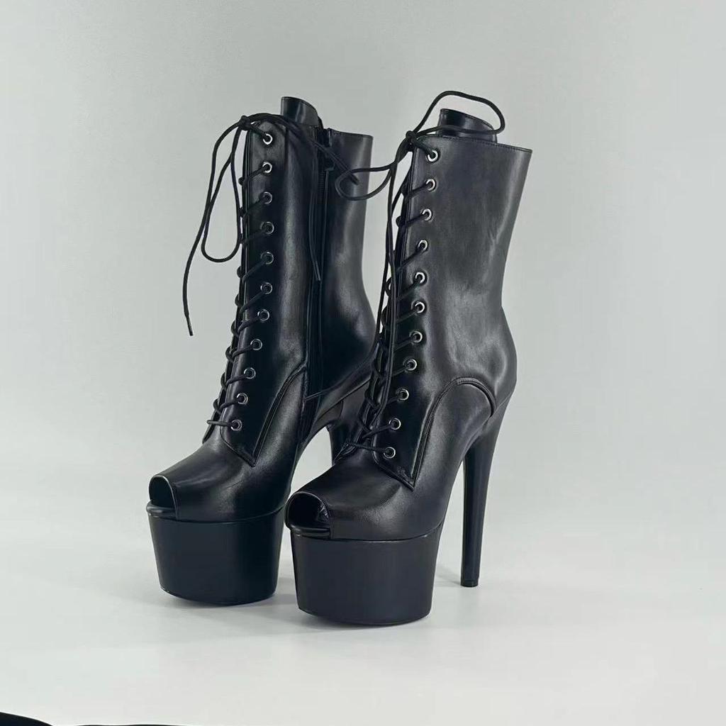 European Peep Toe High Heel Boots - 17cm Style for Runways, Nightclubs & Fashion Shows